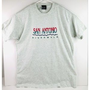 Vintage Y2K Riverwalk San Antonio Embroidered Gray Art Tee T Shirt Men's Sz XL
